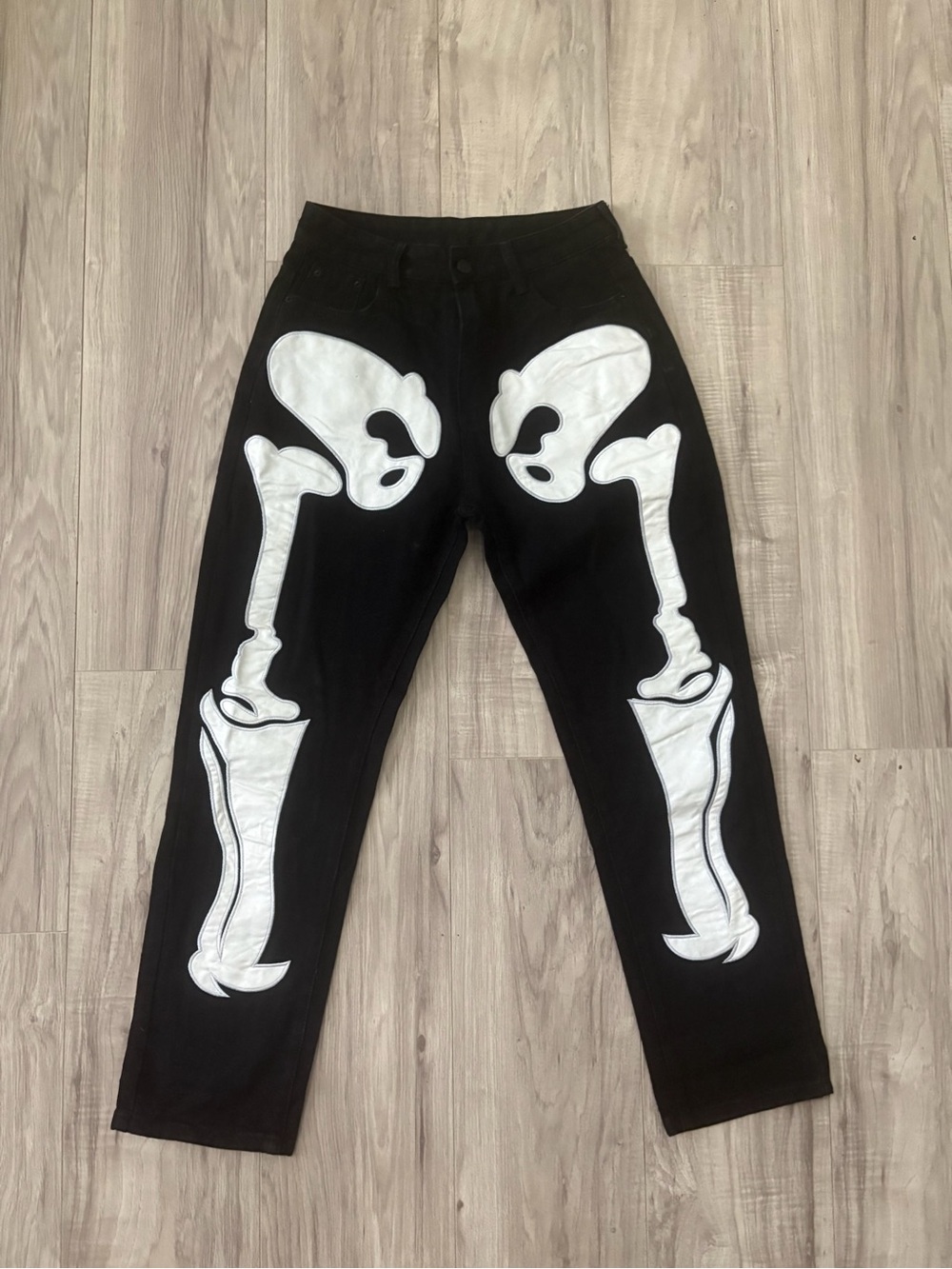 Black Womens Boyfriend Skeleton Graphic Jeans